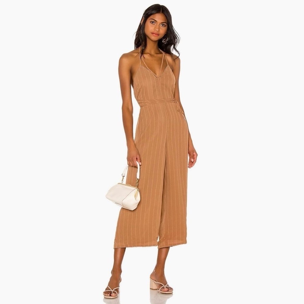 NWT!! HOUSE OF HARLOW‎ 1960 x Revolve Paolo Jumpsuit Tawny Brown Festival Large